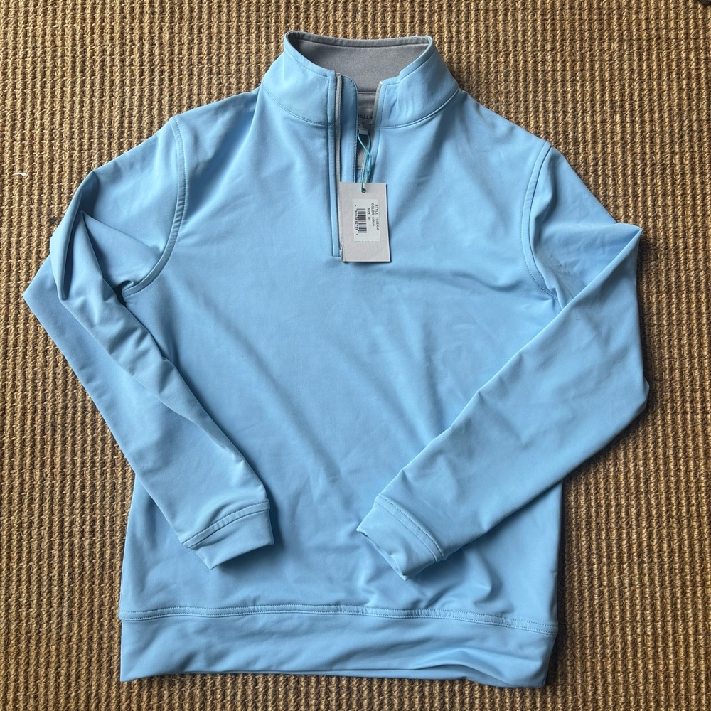 Peter Millar Perth Performance Quarter Zip Youth Medium Cottage Blue NWT